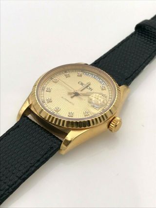Croton Automatic 18K Yellow Gold Men ' s Day - Date Watch w/Diamonds - ETA - 2