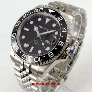 40mm Parnis Black Dial Ceramic Green Gmt Hand Sapphire Glass Automatic Men Watch