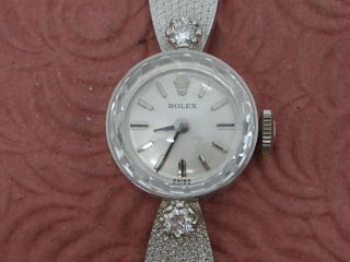 Rolex 14k Solid White Gold And Diamond Ladys Vintage Wristwatch