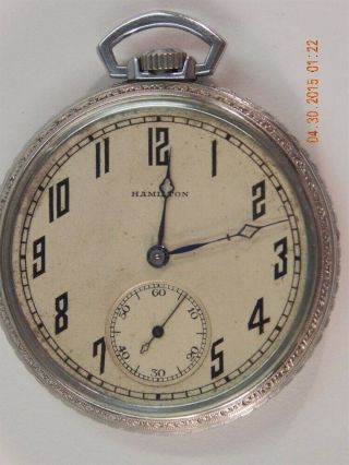 Vintage 1921 Hamilton 914 Model 1 Open Face 17j Pocket Watch 12size Rhodium Case