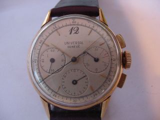 Vintage 1940’s Universal Geneve 283 Chronograph 18k Solid Gold Watch Nr