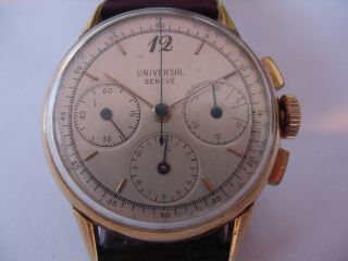 VINTAGE 1940’s UNIVERSAL GENEVE 283 CHRONOGRAPH 18k SOLID GOLD WATCH Nr 8