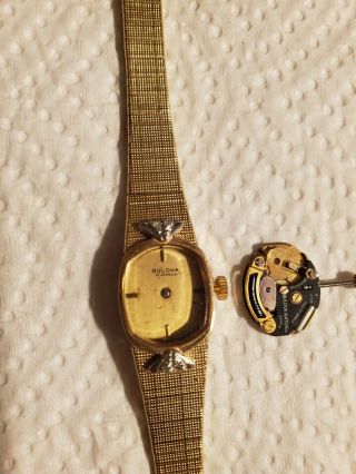 Bulova Vintage 4 Diamonds Gold Tone S.  S.  Ladies Watch To Be Assembled.  Nos.