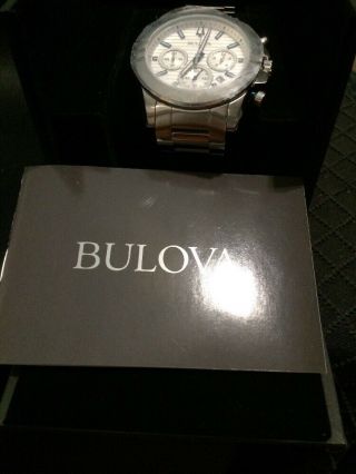 Bulova 96B307 Stainless Steel White Dial Chronograph Quartz Watch NWT (P19) 4