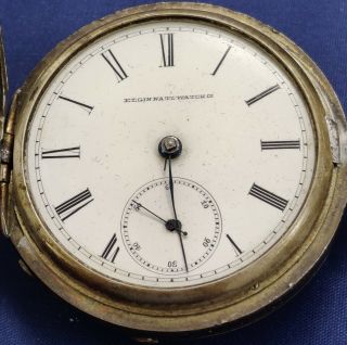 Vintage 1887 Elgin 6S 11J Pocket Watch In Coin Silver Parts/Repair 8