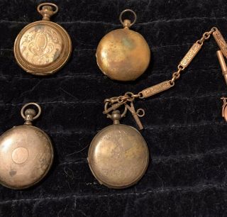 4 Antique Pocket Watch Watches Repair Or Parts 1800 ' s copenhague,  Key,  Chain 2