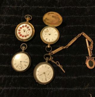 4 Antique Pocket Watch Watches Repair Or Parts 1800 ' s copenhague,  Key,  Chain 4