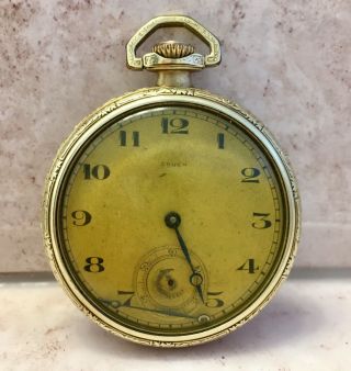 Vintage Gold Filled Mens Gruen Pocket Watch Not Running 49.  35mm Diameter