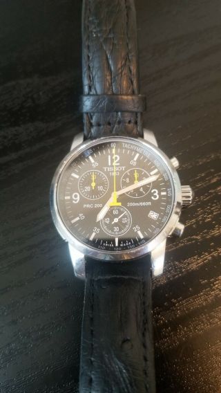 Tissot Prc 200 Mens Swiss Quartz Chronograph Watch Black Leather