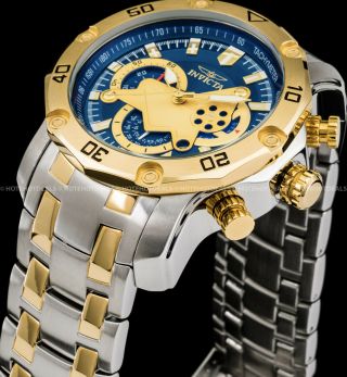 Invicta Pro Diver Scuba 3.  0 Chronograph Blue Dial 2 - Tone Gold Plated Tachy Watch