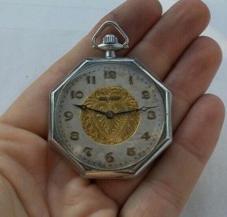 Rare Vintage Antique 1.  75 " Waltham Octagonal Wind Up Pocket Watch Deco Look Nr