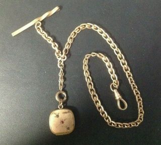 Antique Vintage Gold Filled Locket And Watch Fob Chain Diamonds Rfs & Co