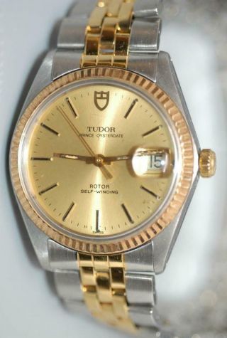 Rolex Tudor Prince Oyster Date 34mm Watch With Gold Bezel Ref.  90733 - Rare Ex,