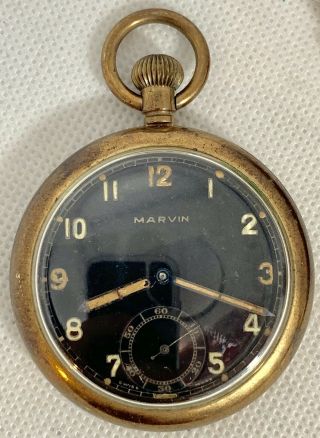 Vintage Ww2 Era Marvin British Military Issue Pocket Watch 15j Swiss Made