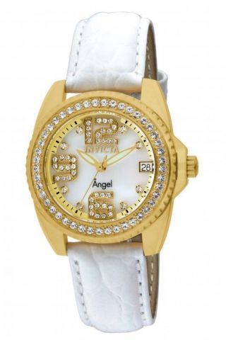 Ladies Invicta 1116 Wildflower Swiss White Mop Dial Leather Crystal Watch