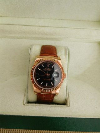 Mens Vintage Rolex Datejust Rose Gold Steel Black Dial Watch