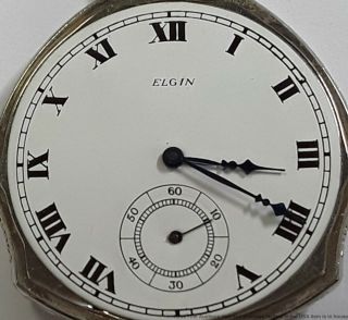 Scarce Cool Pinched Case Silver Art Deco 12s 17j Elgin Mens Pocket Watch 5