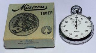 Vtg.  Minerva Timer Stopwatch W Box - 141 - Switzerland/swiss - 7 Jewels - Runs