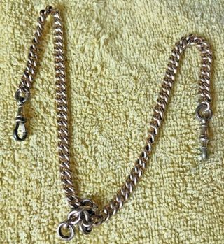 Old Antique Vintage Gold Plated On Brass Double Albert Pocket Watch Chain 15 "