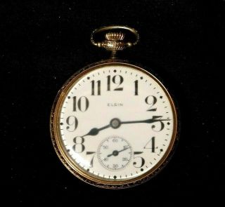 Vintage Elgin Open Face Pocket Watch W Second Bit 10k Gold Filled Star Case 1926