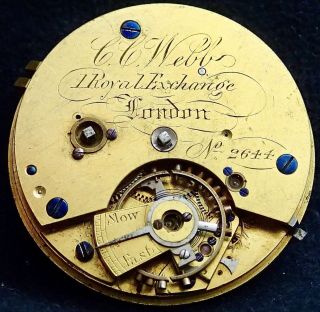 Rare Savage 2 Pin Lever Fusee Pocket Watch Movement C.  C.  Webb London Circa1830