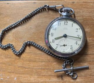 Vintage Smiths Empire Pocket Watch & Chain Made In Gb Full Order