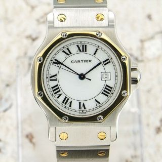 Authentic Santos De Cartier Octagonal 18k Solid Gold Bezel Automatic Mens Watch