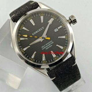 41mm Corgeut Black Dial Sapphire Glass Seagull Automatic Date Mens Wrist Watch