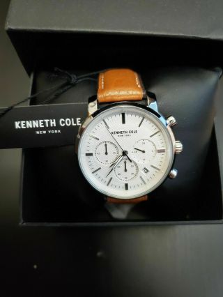 Kenneth Cole Mens Stainless Steel Analog - Quartz Watch W/leather Strap