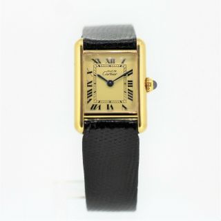 Cartier Must De Tank 18k Gold Vermeil Champagne Dial Ladies 1 Year Guarantee