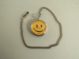 Joe Boxer Smiley Face Quartz Pocket Watch Stainless Steel With Chain
