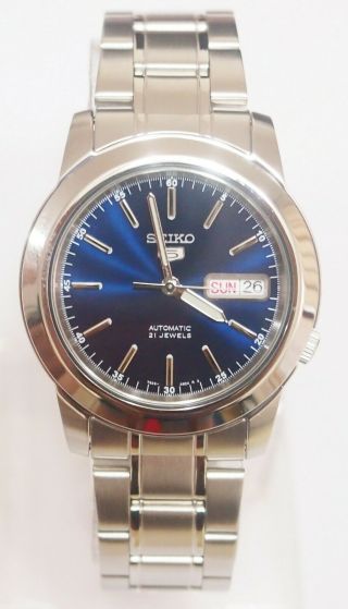 SEIKO 5 SNKE51 Stainless Steel Band Automatic Men ' s Blue Watch SNKE51K1,  Gift 2