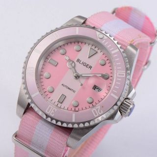 Unisex 40mm Bliger Pink & White Dial Ceramic Bezel Automatic Watch BA4006SWP 2