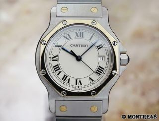 Cartier 18k Gold And Stainless St Santos 30mm Unisex Swiss Quartz Watch As310