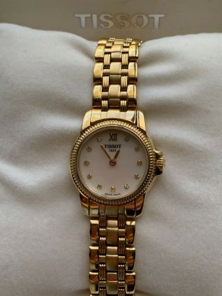 Ladies Tissot Gold Stainless Diamond Marker Quartz Watch W/mother Of Pearl Face