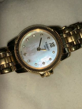 Ladies Tissot Gold Stainless Diamond Marker Quartz Watch w/Mother of Pearl Face 2