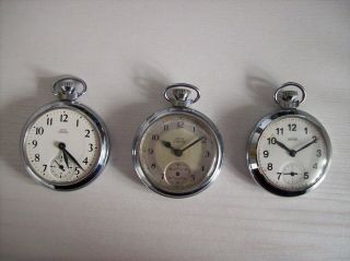 3 X Smiths Mechanical Pocket Watches.  Circa 1950s & 1960s.  Spares Or Repairs.