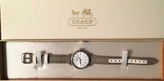 Coach Womens Ladies Classic Signature Leather Strap White Dial Watch 8736531