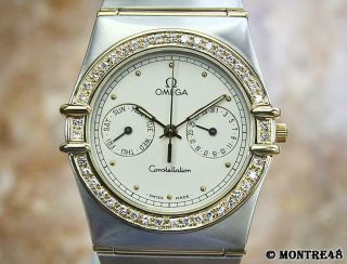 Omega Constellation Calendar Men 18k Solid Gold Ss Swiss Diamond 33m Watch As162