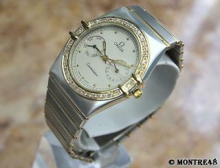 Omega Constellation Calendar Men 18k Solid Gold SS Swiss Diamond 33m Watch AS162 2