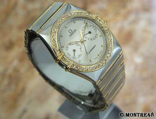 Omega Constellation Calendar Men 18k Solid Gold SS Swiss Diamond 33m Watch AS162 3