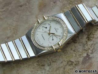 Omega Constellation Calendar Men 18k Solid Gold SS Swiss Diamond 33m Watch AS162 5