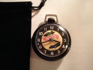 Vintage 16S Pocket Watch Hot Wheels Theme Dial & Black Case Runs Well. 2