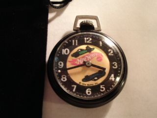 Vintage 16S Pocket Watch Hot Wheels Theme Dial & Black Case Runs Well. 3