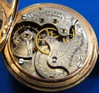 1913 ELGIN 15 Jewel Model 2 Grade 295 Size 6s Pocket Watch w/ 10K GOLD Fill Case 6