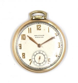 Vintage Waltham Premier 17 Jewel Open Face 12s Pocket Watch Gold Filled C1938