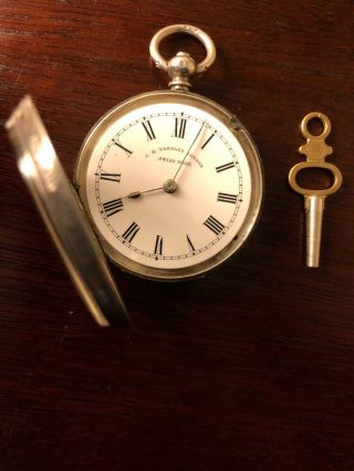 Antique J.  B.  Yabsley London Swiss pocket watch with.  935 Silver case, . 6