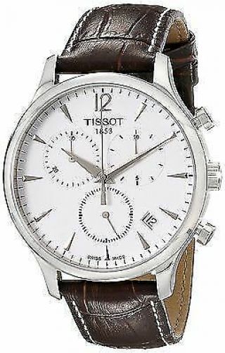 Tissot Tradition T063617a Wrist Watch For Men Brown Leather Band Needs Battery