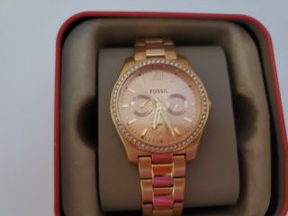 Fossil Es4315 Scarlette Rose Gold Chronograph Stainless Steel Watch Womens