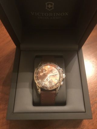 Victorinox Chrono Classic Brown Face And Leather Strap Watch